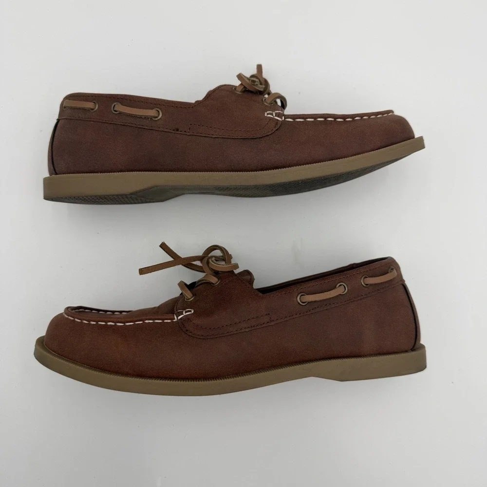 Old Navy men's cognac vegan leather‎ boat shoes lace up size 9 nautical sailing